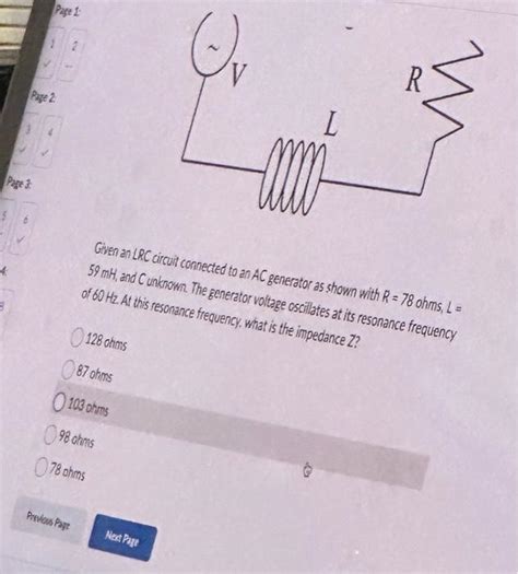 Solved Given An Lrc Circuit Connected To An Ac Generator As Chegg