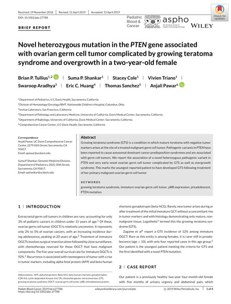 Pdf Novel Heterozygous Mutation In The Pten Gene Associated With