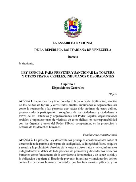 Ley Especial Para Prevenir Y Sancionar La Tortura Otros Tratos Crueles