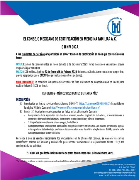 Convocatoria Residentes Examen El Consejo Mexicano De