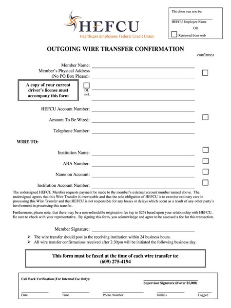 Fillable Online INCOMING WIRE TRANSFER CONFIRMATION Hefcucom Fax