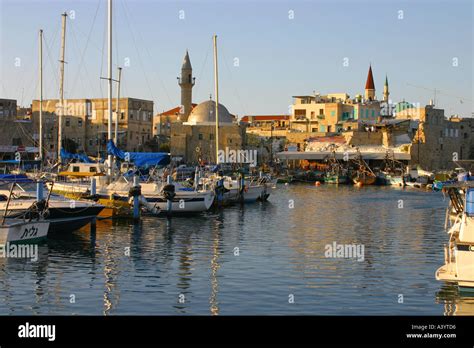 view of old city harbour in Akko Stock Photo - Alamy