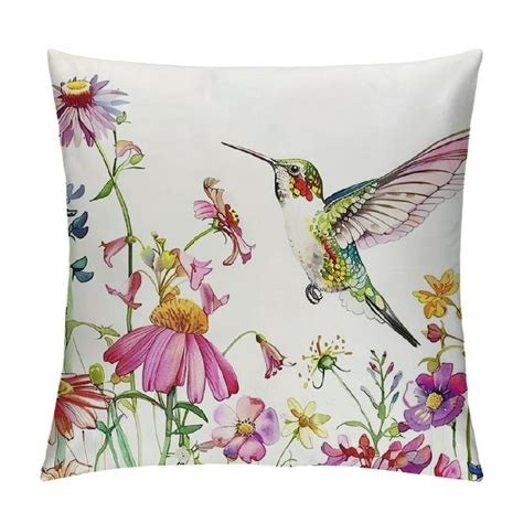 Phyhoo Spring Floral Birds Throw Pillow Covers Hummingbird Flowers