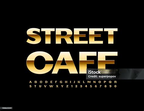 Vektor Trendi Logo Street Cafe Kumpulan Huruf Dan Angka Alfabet Emas