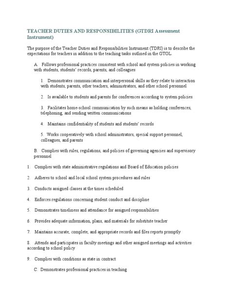 Teacher Duties And Responsibilities Pdf Teachers Schools