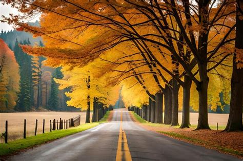 Premium AI Image | a road with trees in autumn