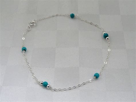 Sterling Silver Turquoise Anklet Turquoise Ankle Bracelet Etsy