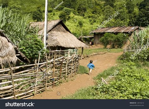 Hmong Hill Tribe Village In Northern Laos Typical Poor Village And