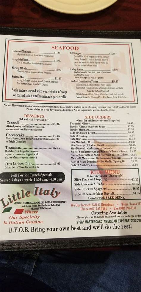 Menu at Little Italy Restaurant, Tyler, S Broadway Ave