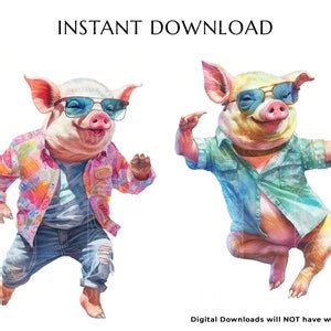 Cool Dancing Pig Clipart, 10 High Quality Pngs, Funny Watercolor ...