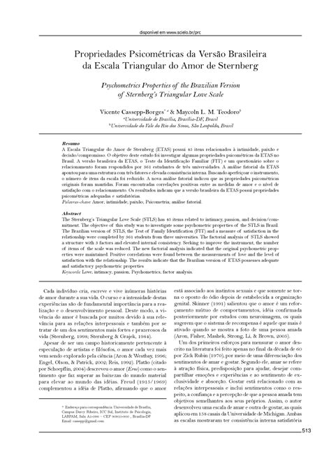 Pdf Psychometrics Properties Of The Brazilian Version Of Sternbergs