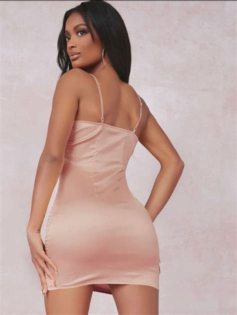 Split Detail Satin Cami Bodycon Dress Garmisland