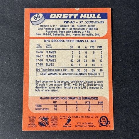 1988 89 O Pee Chee 66 Brett Hull Rookie RC EX EBay