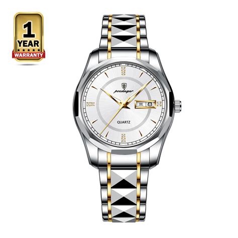 Poedagar Stainless Steel Waterproof Watch For Men Gold White