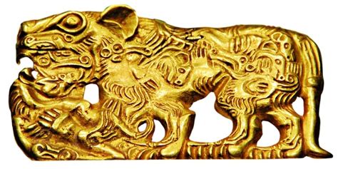 A Gold plaque of the Xiongnu culture, 2nd-1st century BC, uncovered in Mongolia. (700x351) : r ...