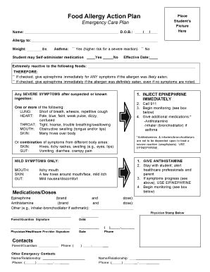 Fillable Online FOOD ALLERGY ACTION PLAN Monroe K12 Nj Us Fax Email