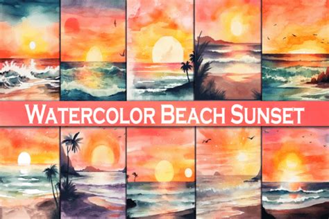 Watercolor Beach Sunset Graphic by Pro Designer Team · Creative Fabrica