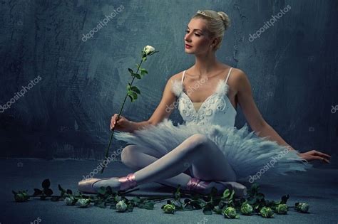 Beautiful Ballet Dancer With A White Roses Stock Photo Image By