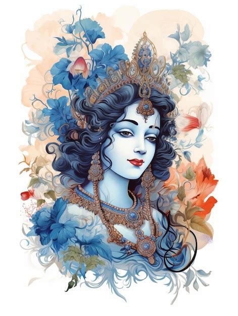 Un Dibujo De Una Mujer Con Un Fondo Azul Con Flores Y Una Cinta Azul