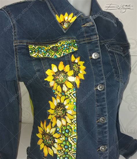 ♥ Handpainted Sunflower Jacket Sunflower Jean Jacket Sunflower