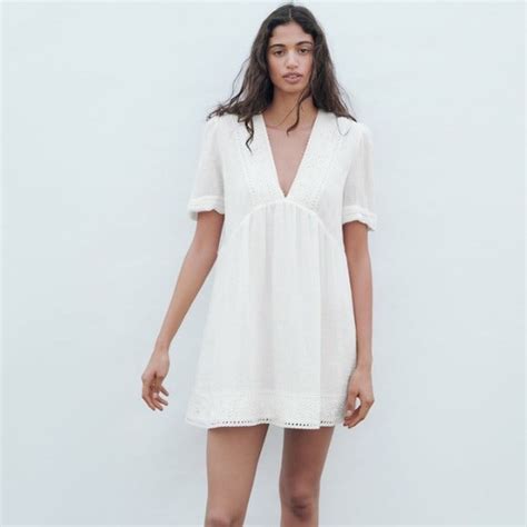 Zara White Eyelet Linen Blend Dress On Carousell