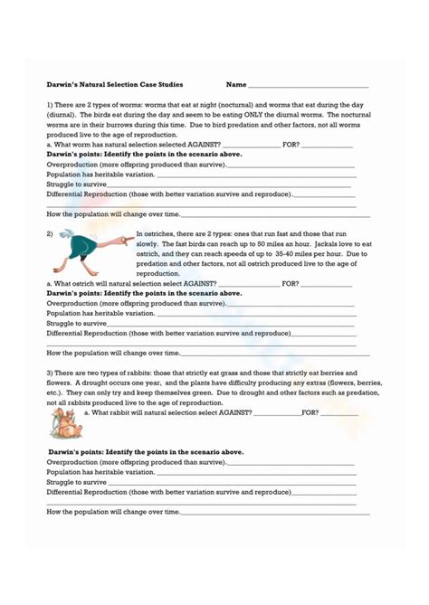 Darwin Natural Selection Case Study Worksheet