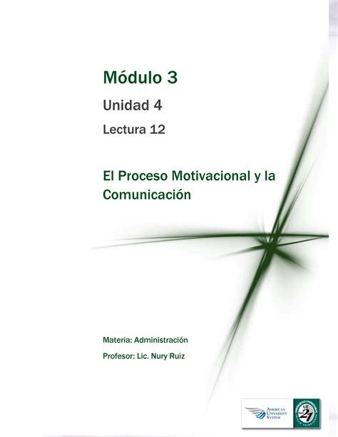 Lectura El Proceso Motivacional Y La Comunicaci N M Dulo