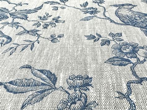 French Upholstery Linen Toile Bird Print In Blue Bandj Fabrics