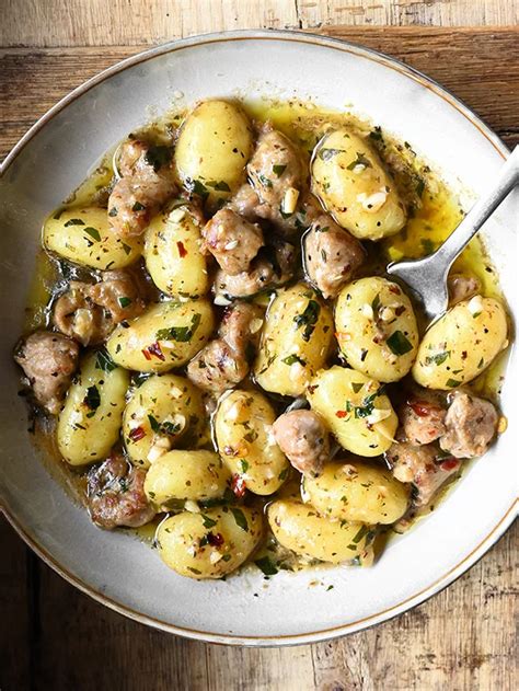 Garlic Butter Gnocchi With Sausage Serving Dumplings