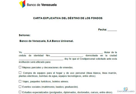 Carta Explicativa Del Destino De Los Fondos Banco De Venezuela Hot Sex Picture