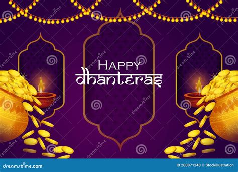 Happy Dhanteras Diwali Light Festival of India Greeting Background ...