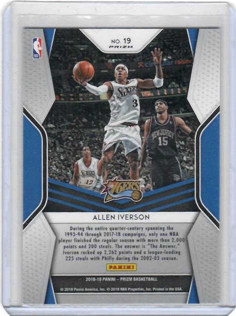 ALLEN IVERSON 2018 19 Panini Prizm Dominance Silver Prizm 19