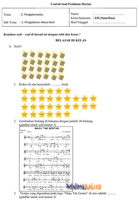 Soal Uh Kelas 1 Tema 5 6 7 8 Semester 2 K13 Revisi 2017 Karyawan