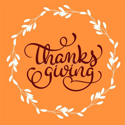 Thanksgiving Word On Orange Background With White Leaves Frame Hand