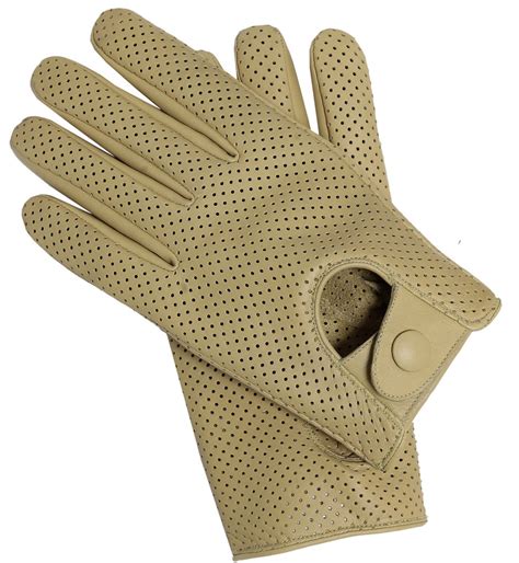 Riparo Womens Leather Mesh Perforated Summer Driving Gloves Sand