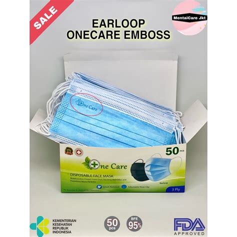 Jual Masker 3ply ONECARE EMBOS Earloop Kemenkes Isi 50pcs Ready One