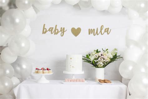 Baby Name Banner, Baby Shower Banner With Personalized Name, Gold ...