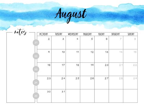 Free Printable August 2021 Calendar