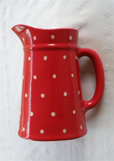 Red With White Polka Dots Pitcher New Pottery Usa Made Polka Dots