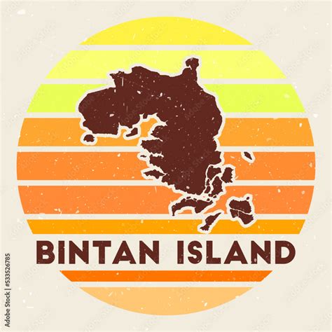 Bintan Island Logo Sign With The Map Of Island And Colored Stripes