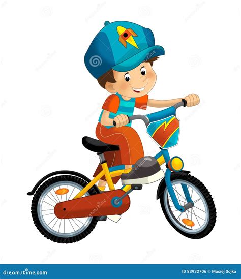 Menino Dos Desenhos Animados Na Bicicleta Isolada Ilustração Stock