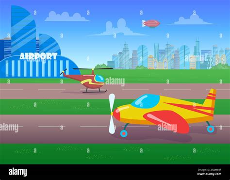 Aircrafts On Runway Flat Vector Illustration Stock Vector Image Art