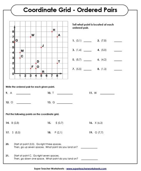 Ordered Pairs Worksheet Kidsworksheetfun