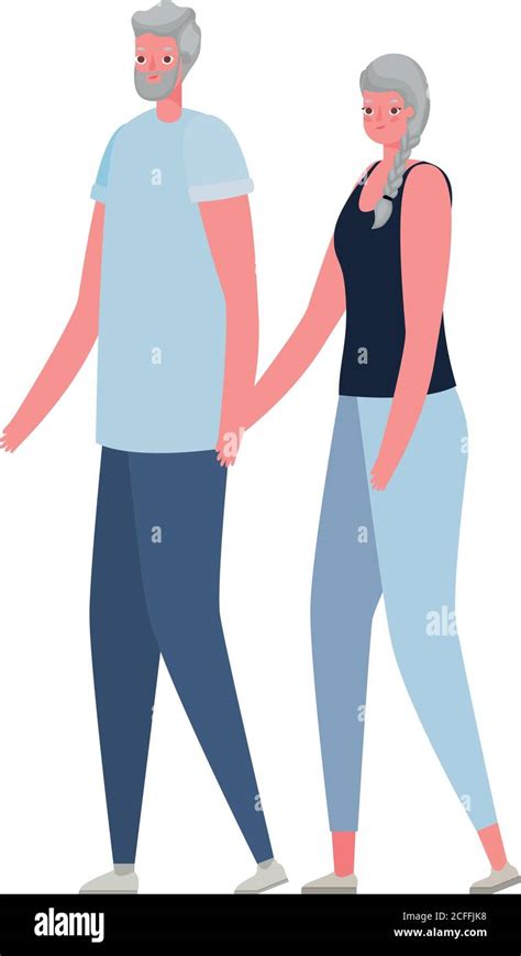 Senior Woman And Man Cartoons Holding Hands Vector Design Stock Vector