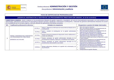 PDF FICHA DE CERTIFICADO DE PROFESIONALIDAD Administrativa