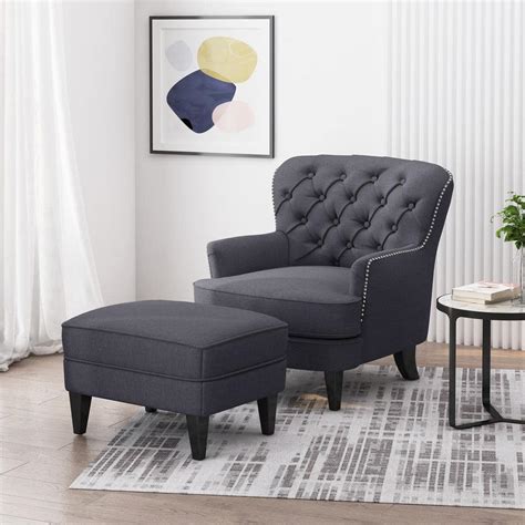 Noble House Correia Grey Fabric Upholstered Club Chair With Ottoman