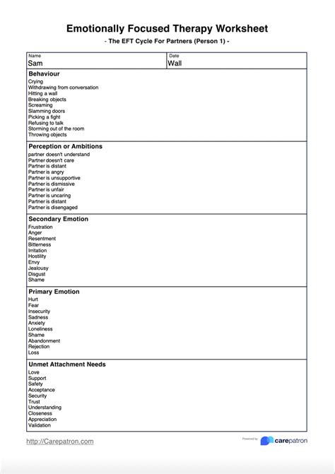 Printable Emotion Focused Therapy Worksheets