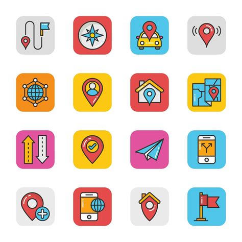 Maps And Navigation Flat Design Icons Vector Art At Vecteezy