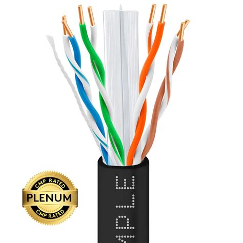 Cat 6 Plenum Ethernet Cable Black Bare Copper Cmp Utp 23awg