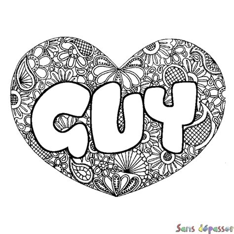 Coloriage Prénom Guy Décor Mandala Coeur Sans Dépasser